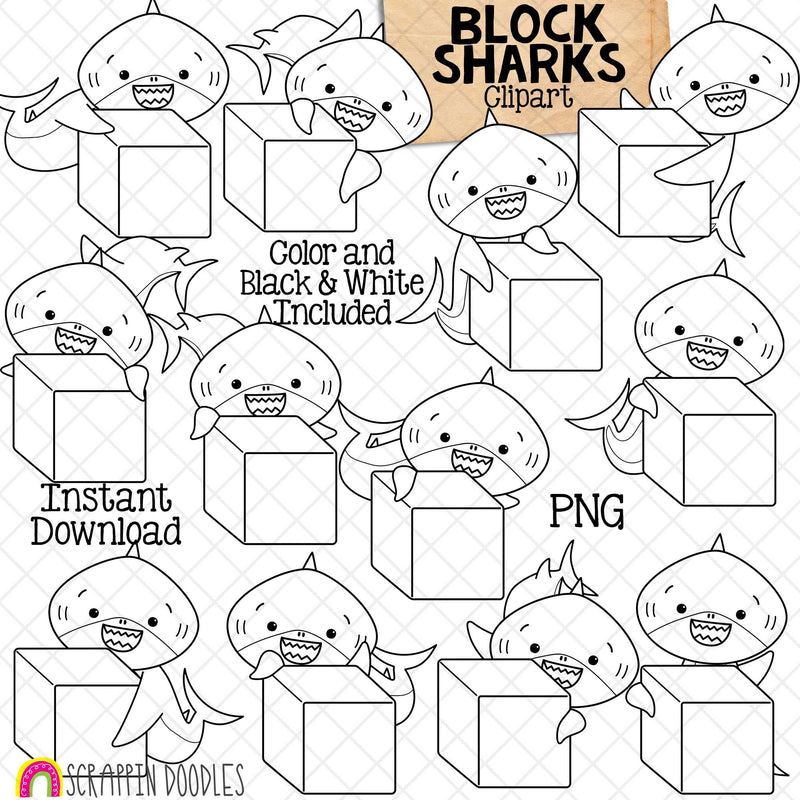 Shark Clip Art - Grey Sharks Holding Color Blocks Clipart - Colour Sharks