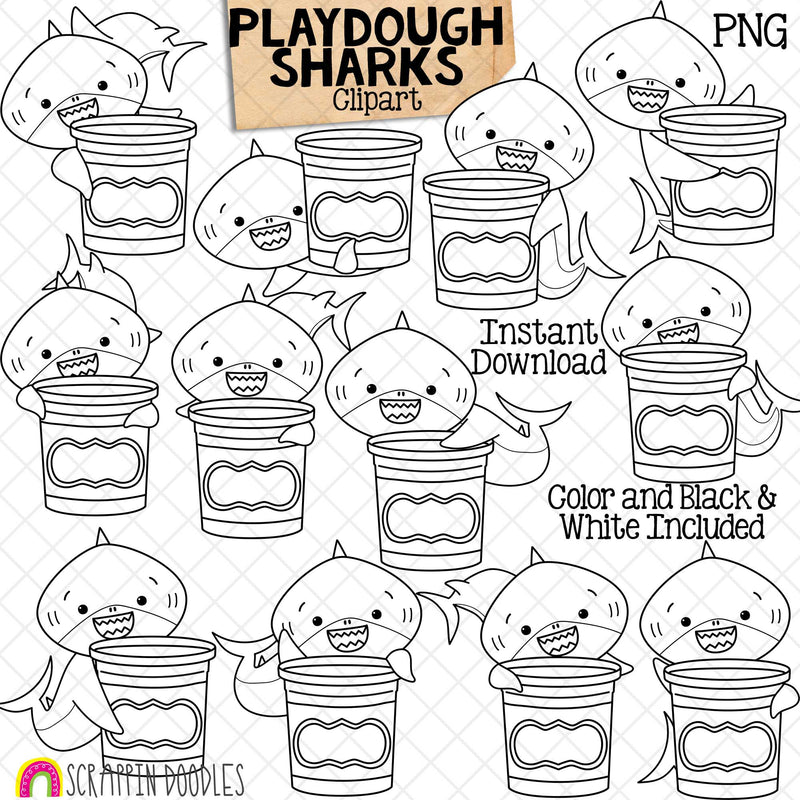 Shark Clip Art - Grey Sharks Holding Color Play Dough Clipart - Colour Sharks - Commercial Use PNG Sublimation