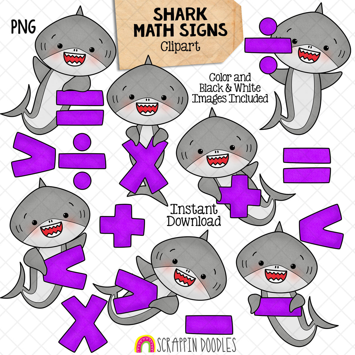 Shark Clip Art Bundle - Grey Shark Clipart - Baby Shark