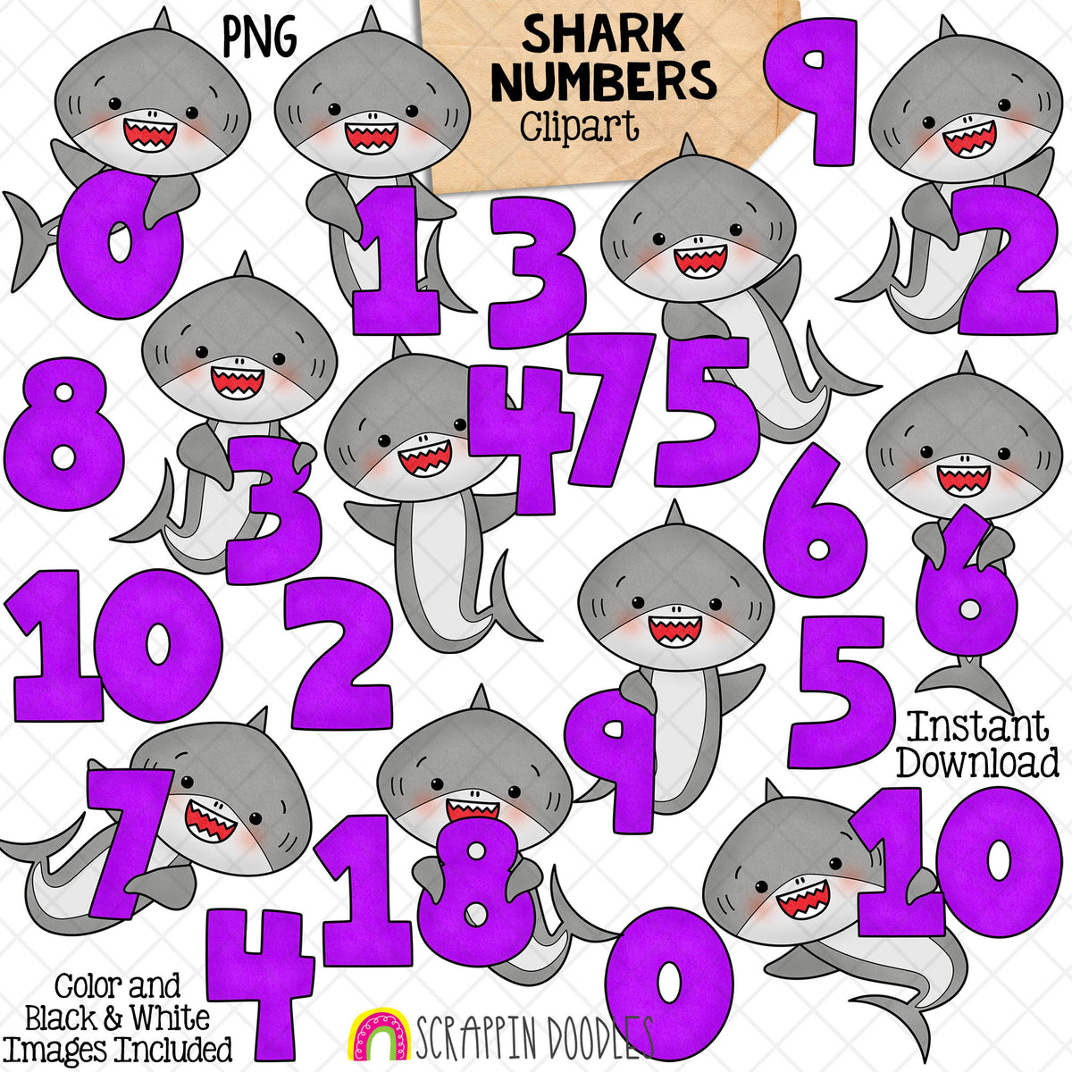 Shark Clip Art Bundle - Grey Shark Clipart - Baby Shark