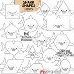 Shark Shapes Clip Art - Grey Shark Clipart - Sharks in different shapes - Commercial Use PNG Sublimation