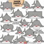 Shark Shapes Clip Art - Grey Shark Clipart - Sharks in different shapes - Commercial Use PNG Sublimation