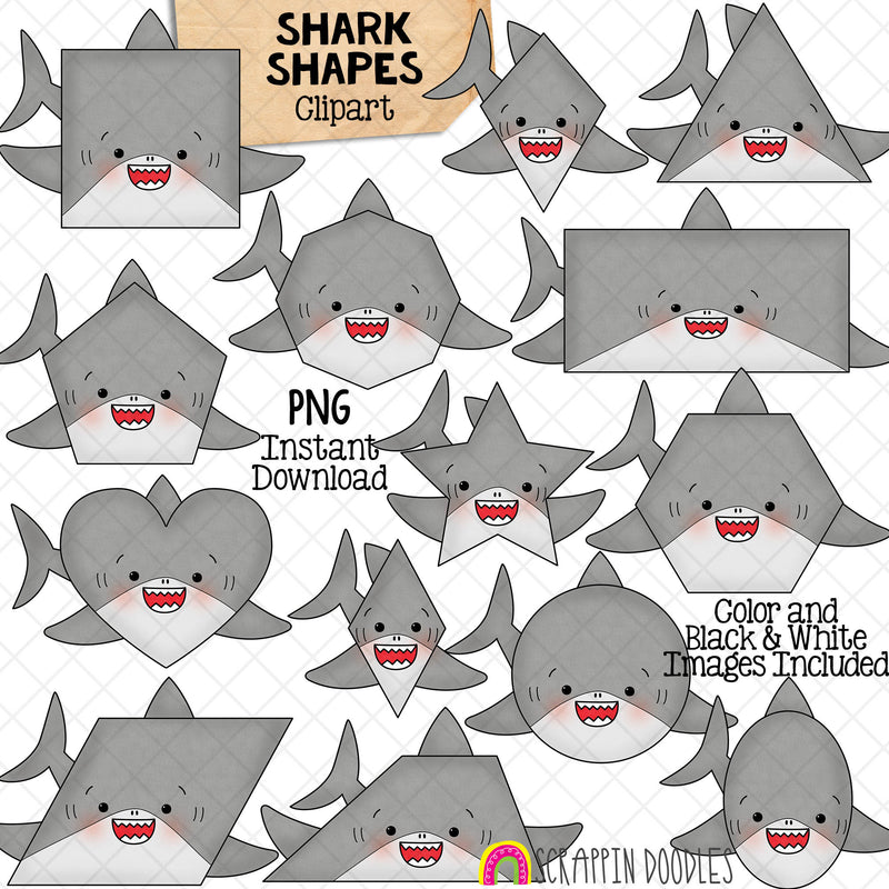 Shark Shapes Clip Art - Grey Shark Clipart - Sharks in different shapes - Commercial Use PNG Sublimation
