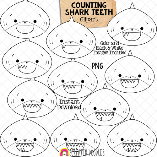 Counting Shark Teeth Clip Art - Grey Shark Clipart - Big Mouth Sharks - Commercial Use PNG Sublimation