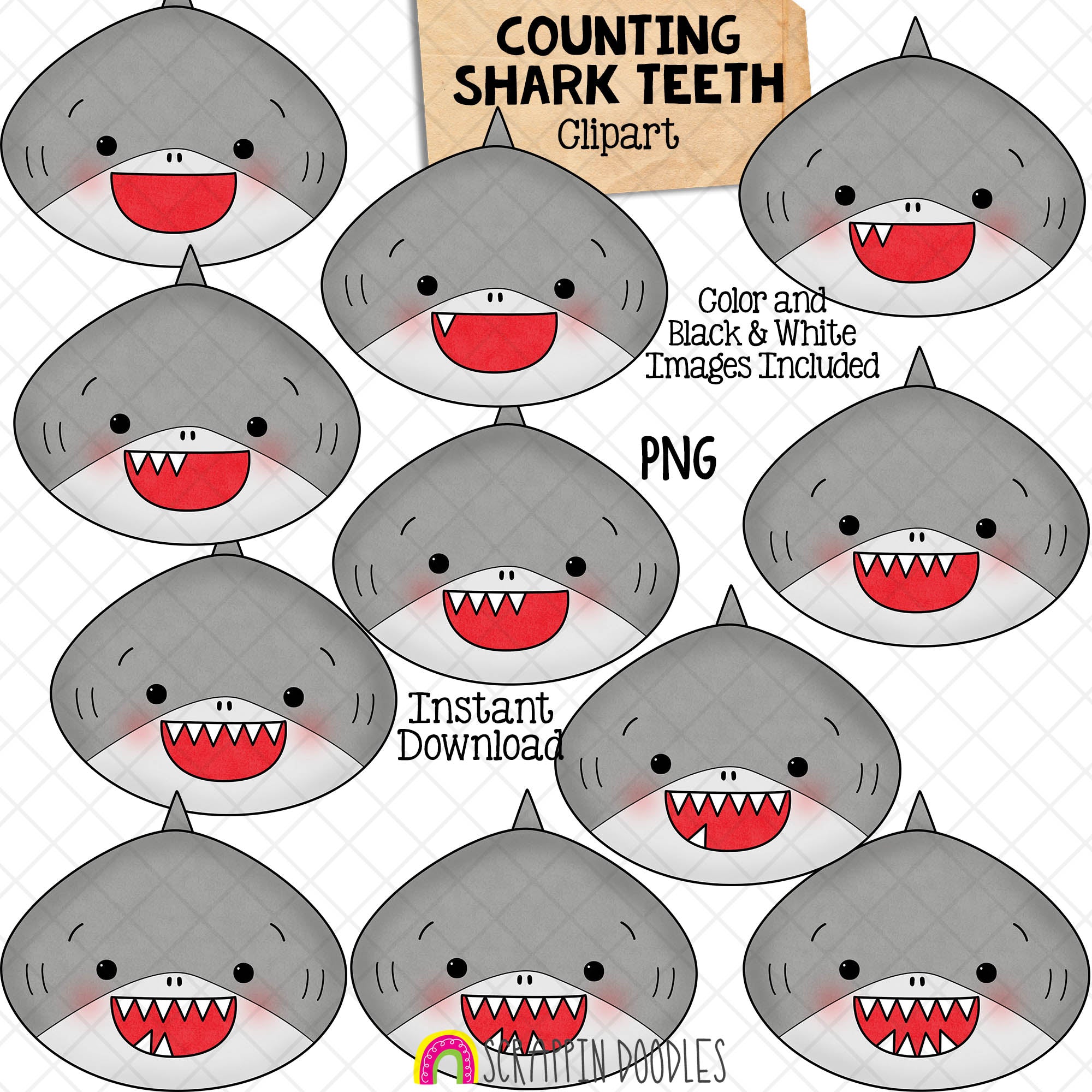 Counting Shark Teeth Clip Art - Grey Shark Clipart - Big Mouth Sharks ...