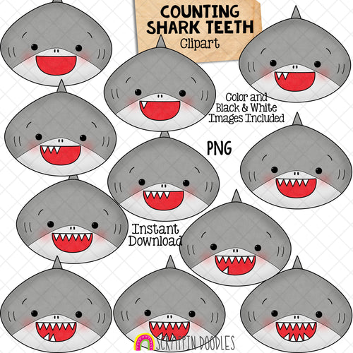Counting Shark Teeth Clip Art - Grey Shark Clipart - Big Mouth Sharks - Commercial Use PNG Sublimation
