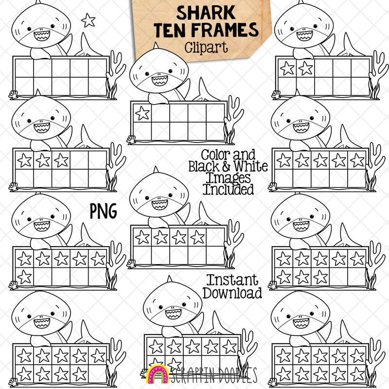 Shark Ten Frames Clip Art - Grey Shark Clipart - Counting Sharks