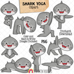 Shark Yoga Clip Art - Stretching Clipart - Sharks Doing Yoga Poses