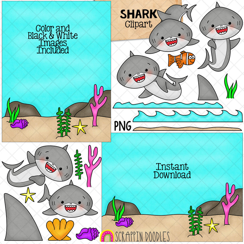 Shark Clip Art - Grey Shark Clipart - Shark Scene Creator - Baby Shark - Commercial Use PNG Sublimation