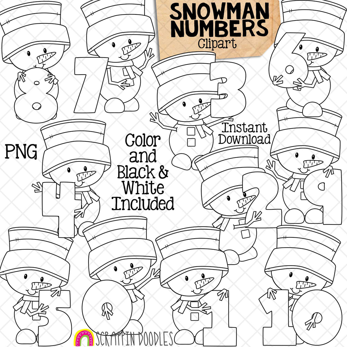 Snowman Numbers Clip Art - Snowmen Holding Numbers Clipart - Winter Titles - Math Signs