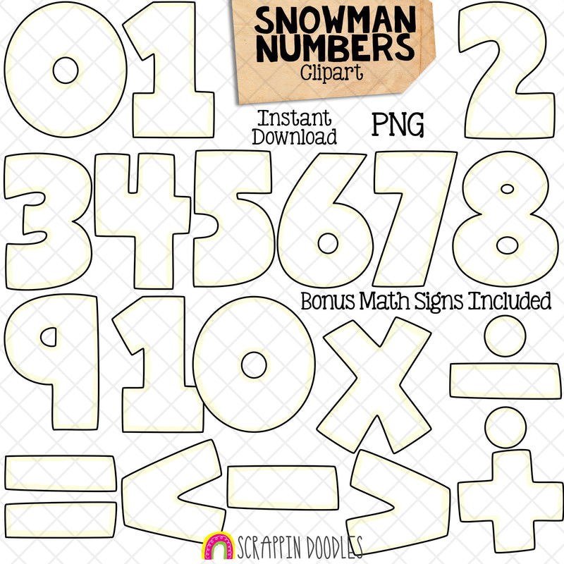 Snowman Numbers Clip Art - Snowmen Holding Numbers Clipart - Winter Titles - Math Signs