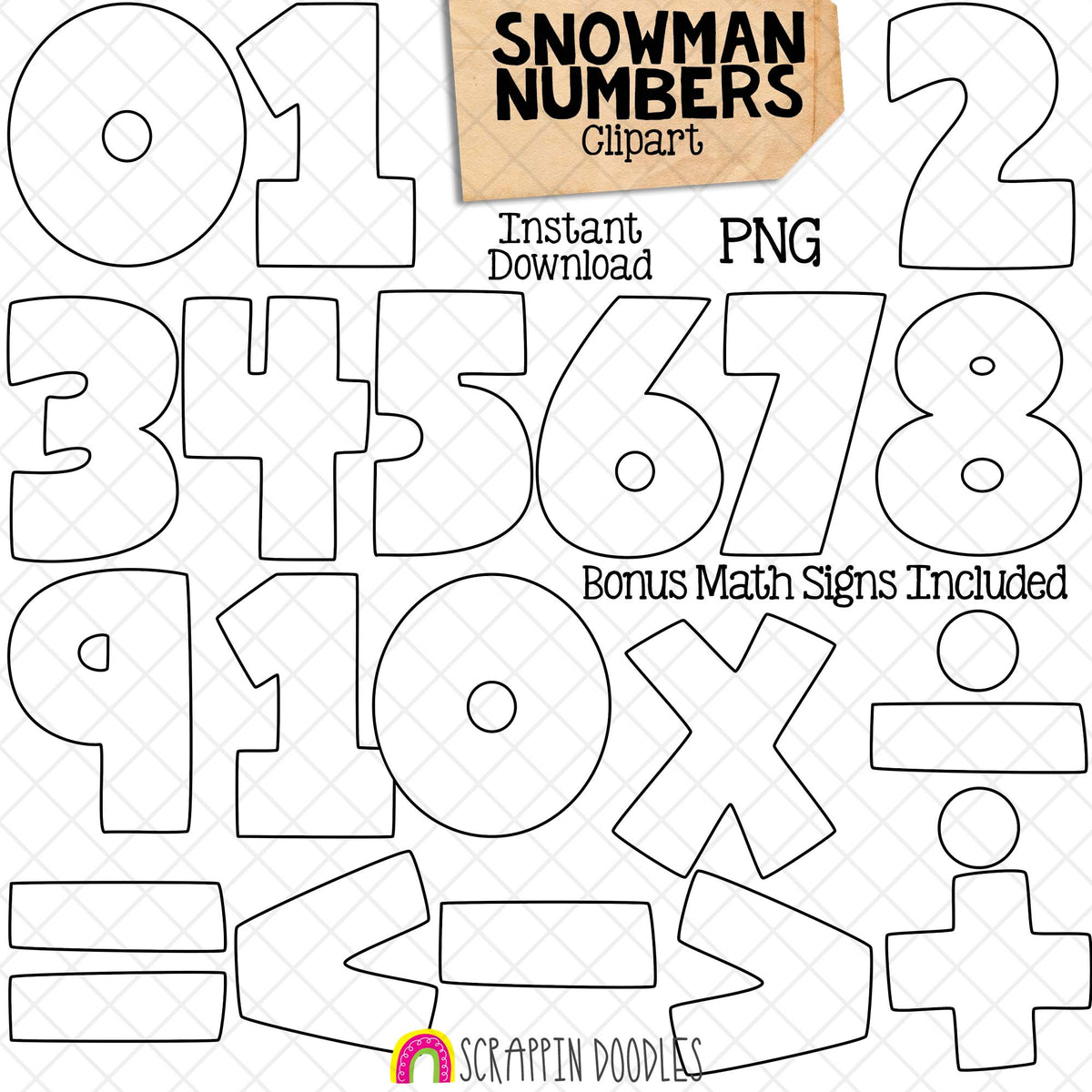 Snowman Numbers Clip Art - Snowmen Holding Numbers Clipart - Winter Titles - Math Signs