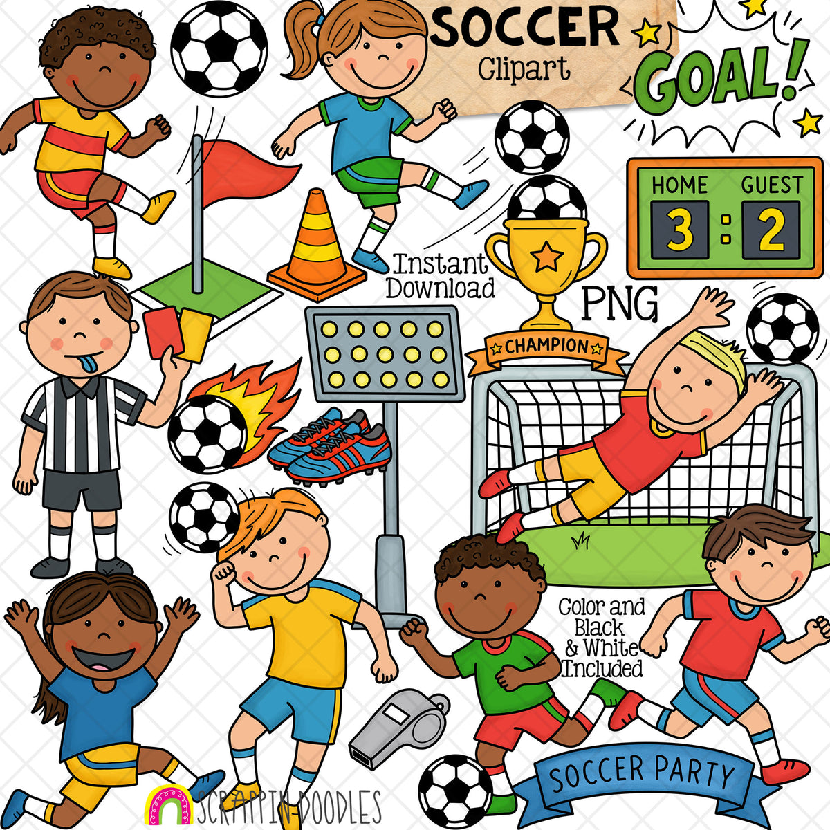 Soccer ClipArt - Football - Sports - Players - Referee - Trophy - Ball - CU PNG Sublimation