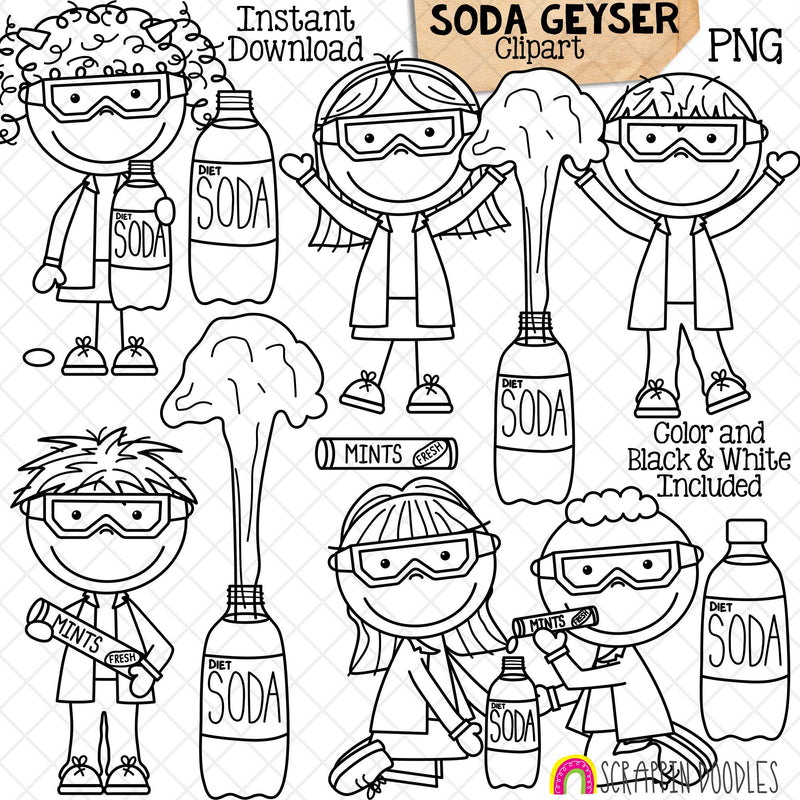 Soda Geyser Clip Art - Carbon Dioxide Experiments - Scientist - Mints - Kids Science - CU PNG Sublimation