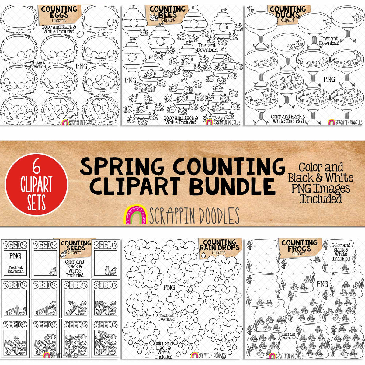  Spring Counting ClipArt Bundle - Seasonal Math Graphics - Commercial Use PNG