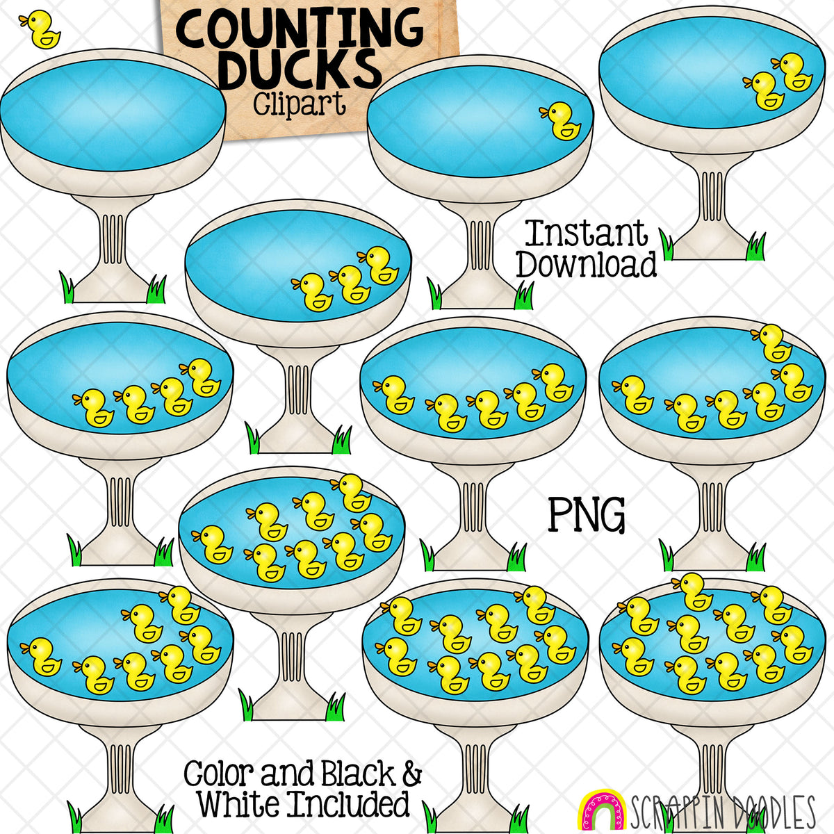 Counting Ducks In A Bird Bath ClipArt - Spring Duckling Counting - Seasonal Math Graphics - Commercial Use PNG