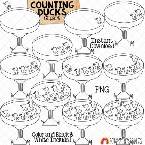 Counting Ducks In A Bird Bath ClipArt - Spring Duckling Counting - Seasonal Math Graphics - Commercial Use PNG