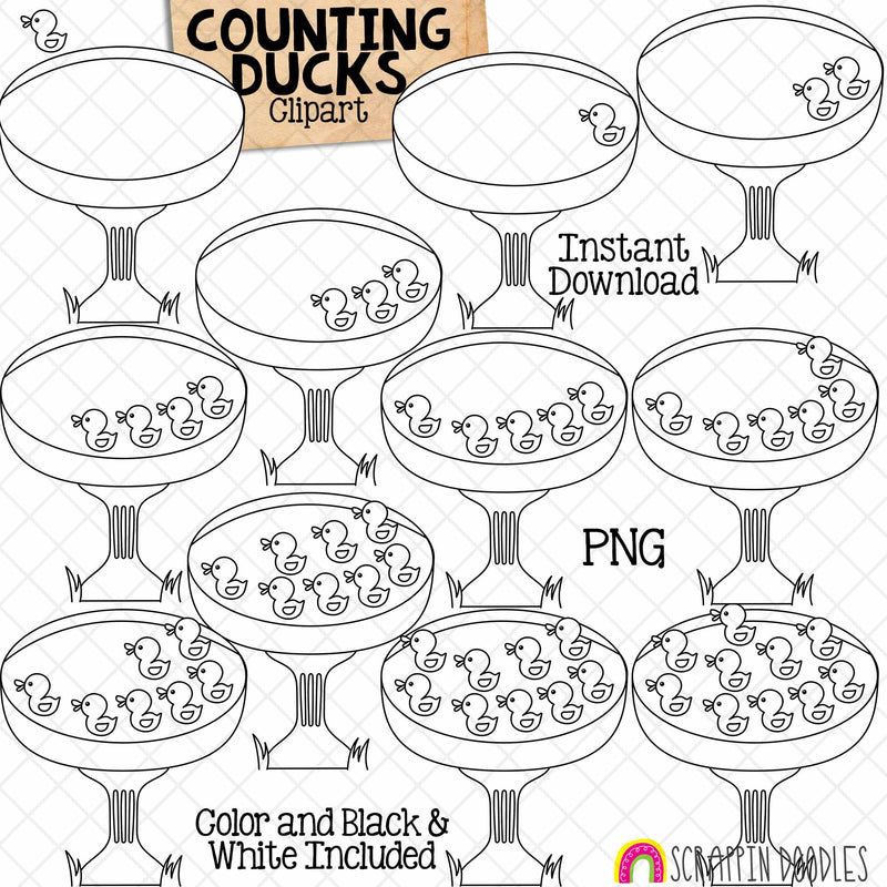 Counting Ducks In A Bird Bath ClipArt - Spring Duckling Counting - Seasonal Math Graphics - Commercial Use PNG