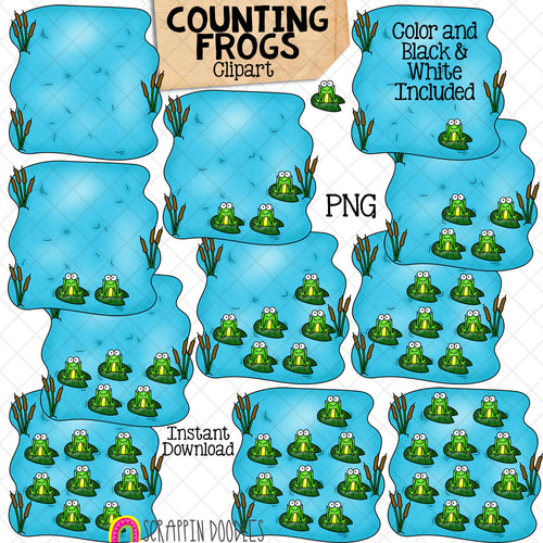 Counting Frogs In A Pond ClipArt - Spring Frog Counting - Seasonal Math Graphics - Commercial Use PNG