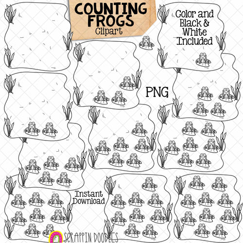 Counting Frogs In A Pond ClipArt - Spring Frog Counting - Seasonal Math Graphics - Commercial Use PNG