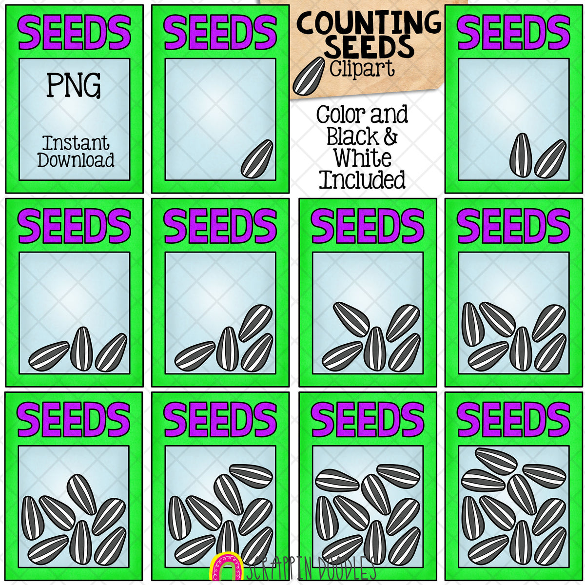 Counting Seeds In A Seed Packet ClipArt - Spring Counting - Seasonal Math Graphics - Commercial Use PNG