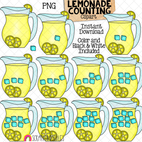Counting Ice Cubes in Lemonade ClipArt - Summer Lemonade Counting - Seasonal Math Graphics - Commercial Use PNG