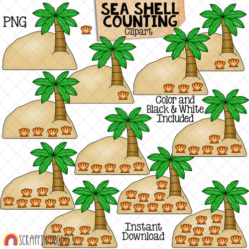 Counting Sea Shells on a Island ClipArt - Summer SeaShell Counting - Seasonal Math Graphics - Commercial Use PNG