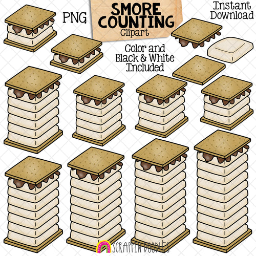 Counting Smores Marshmallow ClipArt - Summer Smores Counting - Seasonal Math Graphics - Commercial Use PNG