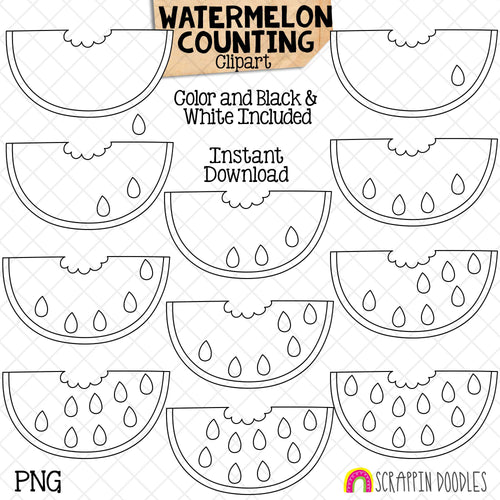 Counting Watermelon Seeds ClipArt - Summer Watermelon Counting - Seasonal Math Graphics - Commercial Use PNG