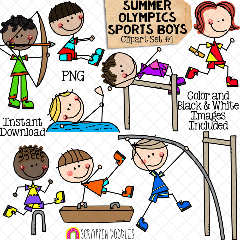 Summer Olympics Sports Boys - Clip Art Set 1 - Archery - Gymnastics ...