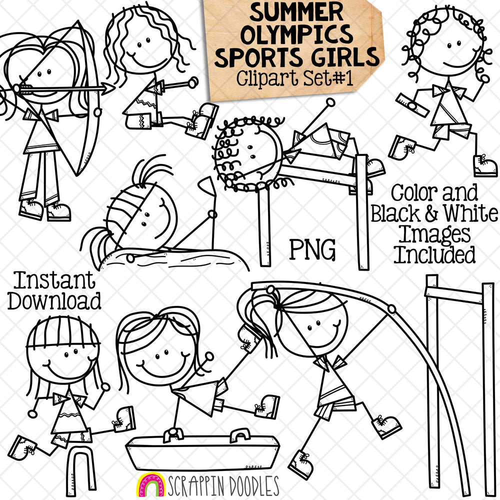 Summer Olympics Sports Girls - Clip Art Set 1 - Archery - Gymnastics ...
