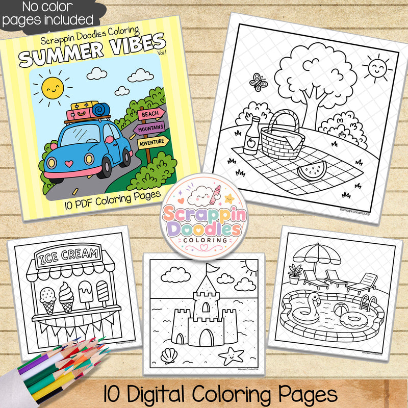Summer Vibes Coloring Book - Cute Seasonal Coloring Pages - Printable PDF