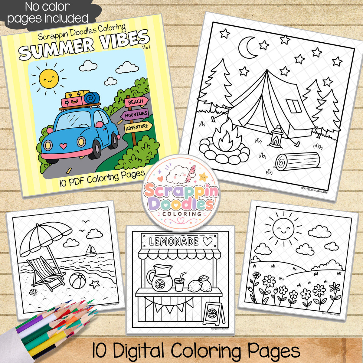 Summer Vibes Coloring Book - Cute Seasonal Coloring Pages - Printable PDF