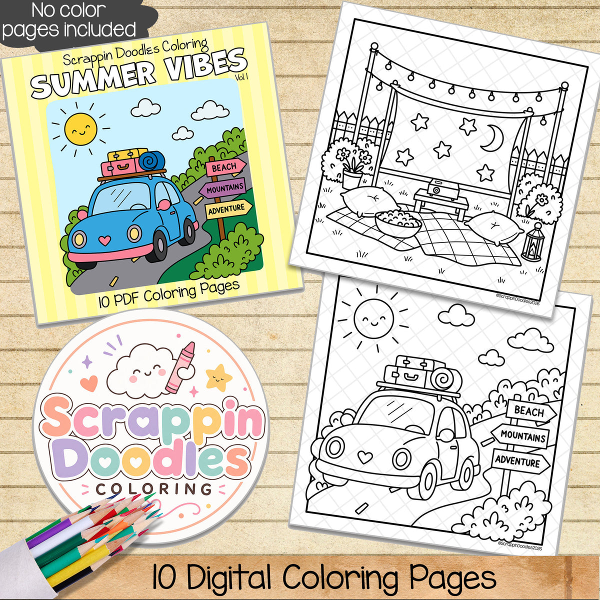 Summer Vibes Coloring Book - Cute Seasonal Coloring Pages - Printable PDF