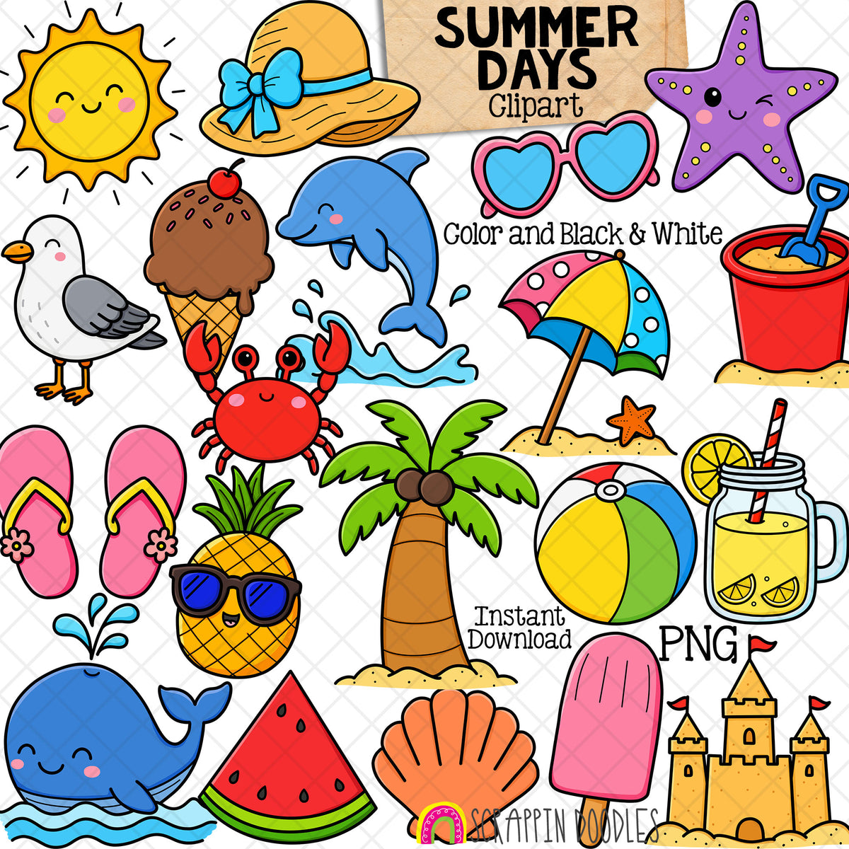 Summer Days - Icons - Beach - Ocean - Ice Cream - Tropical - Sand Castle - CU PNG