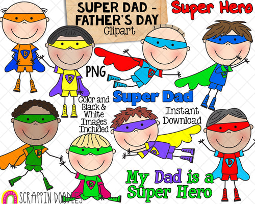 Father's Day Clip Art - Super Dad ClipArt - Dad - Papa - Fathers Day Gifts Sublimation Designs 