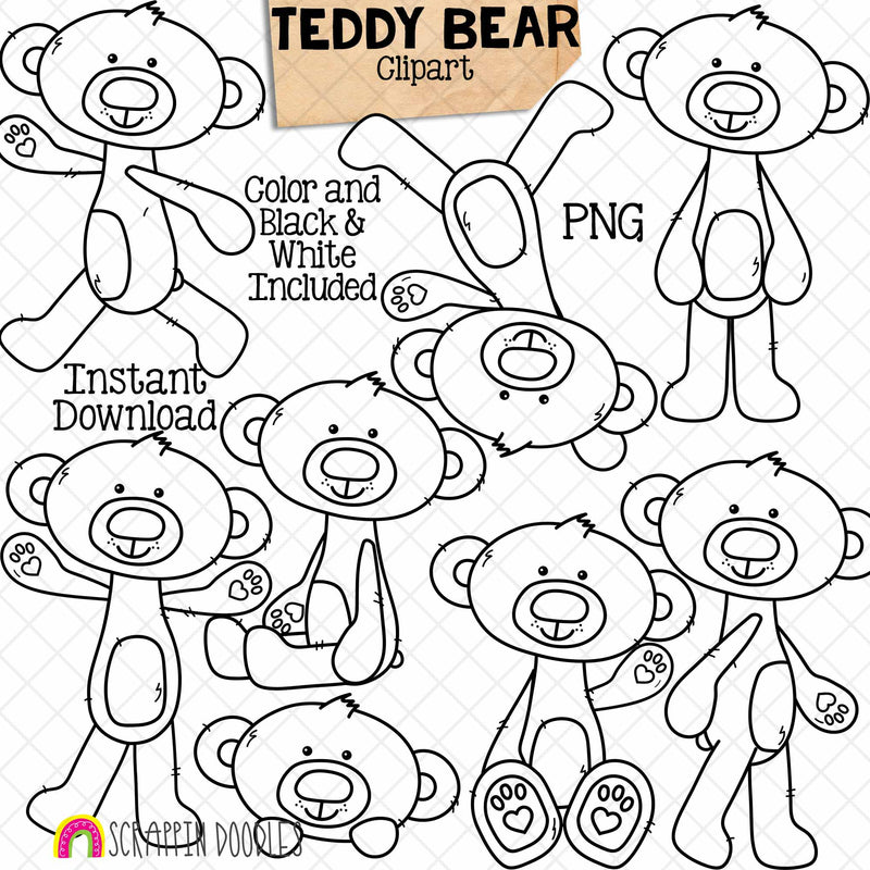 Teddy Bear Clip Art - Brown Bears In Different Poses - Woodland Animals - Commercial Use PNG Sublimation