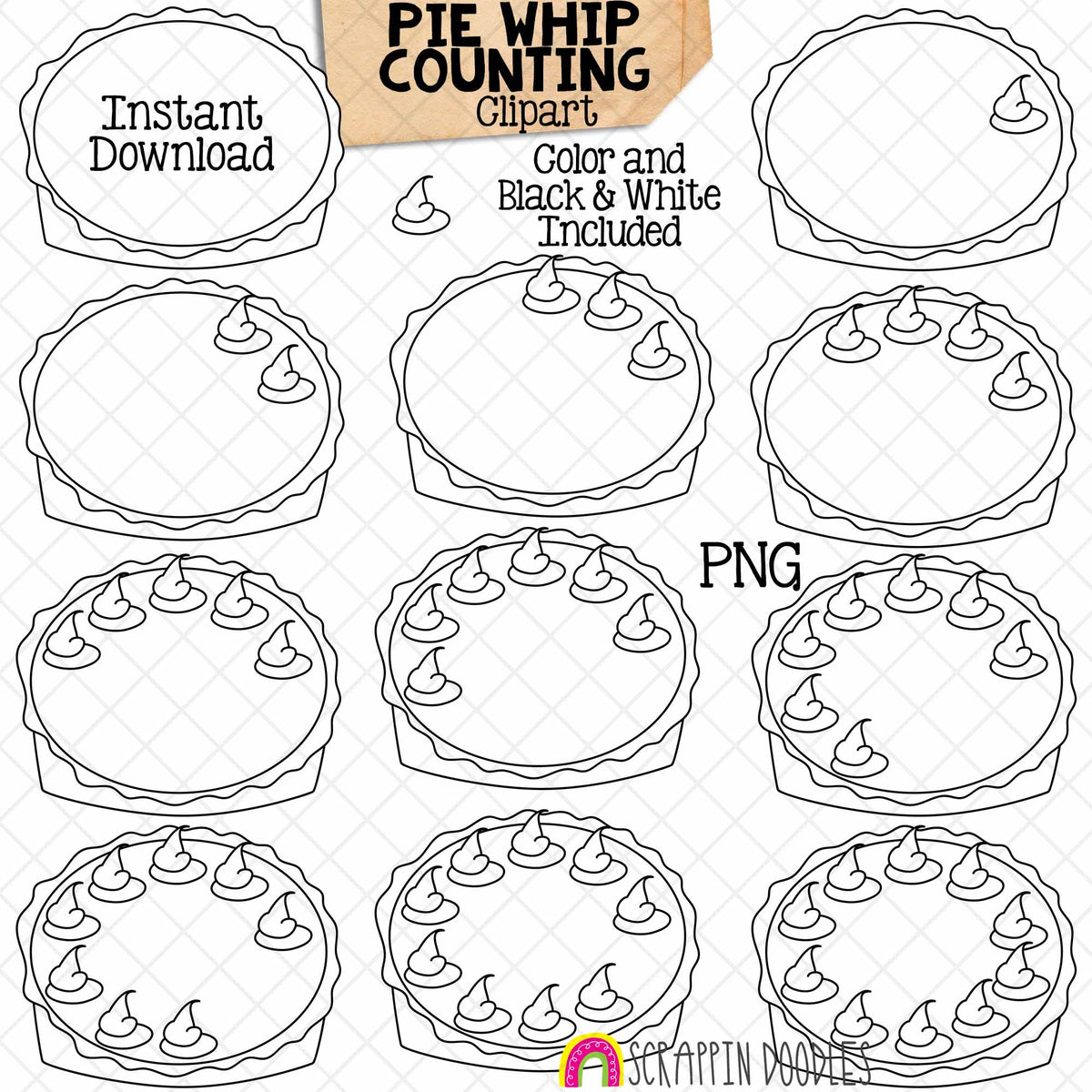 Counting Pumpkin Pie Whipping Cream ClipArt - Thanksgiving PumpkinPie Whip Dollops Clip Art - Seasonal Math Graphics - Commercial Use PNG