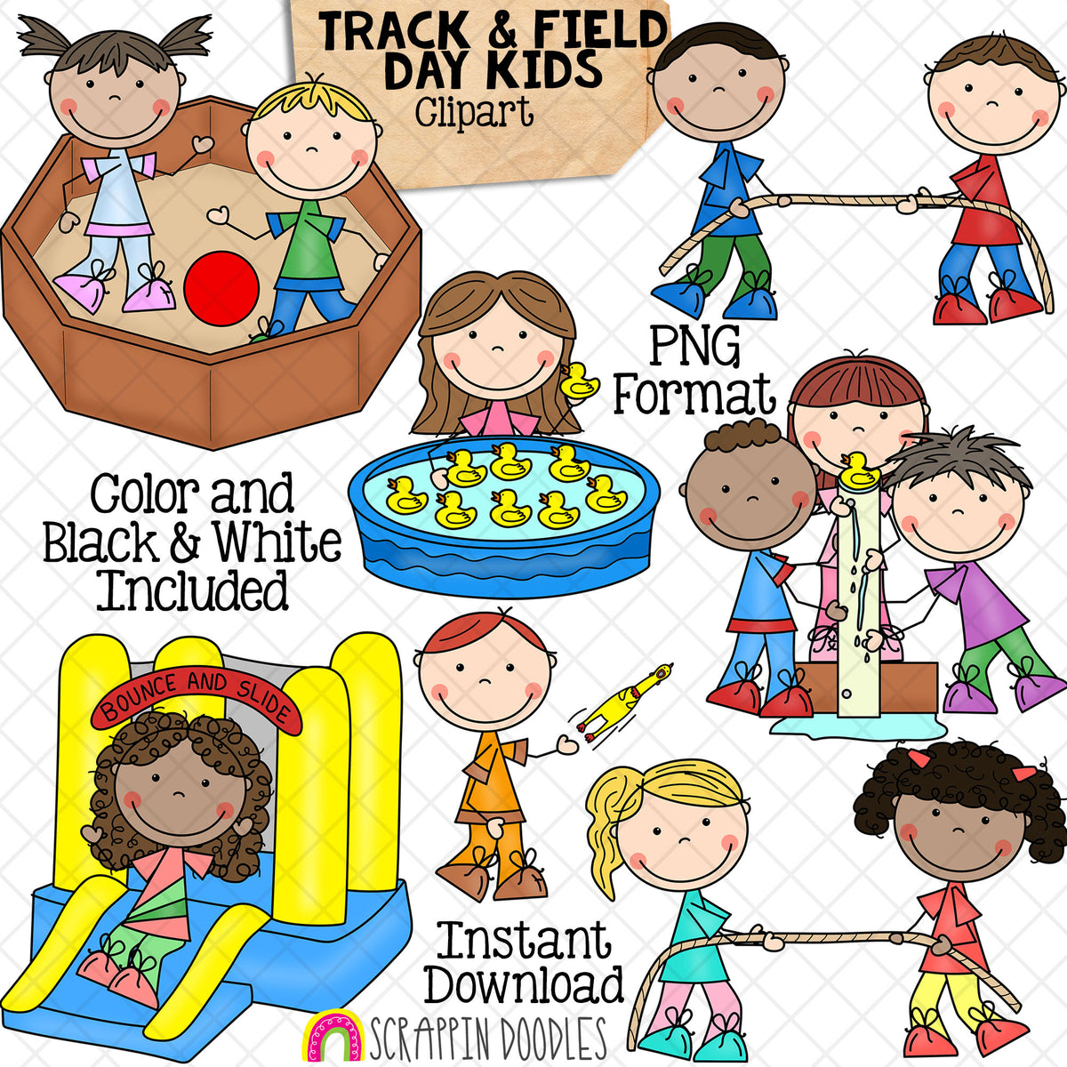 Track and Field Kids 4 Clip Art - School Tabloid Day - Gaga Pit - Bounce House - Rubber Duck - Leaky Pipes Game - Commercial Use PNG 
