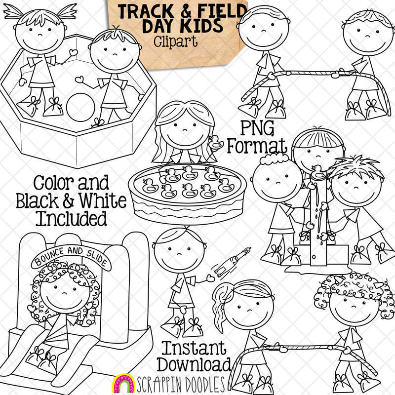 Track and Field Kids 4 Clip Art - School Tabloid Day - Gaga Pit - Bounce House - Rubber Duck - Leaky Pipes Game - Commercial Use PNG 