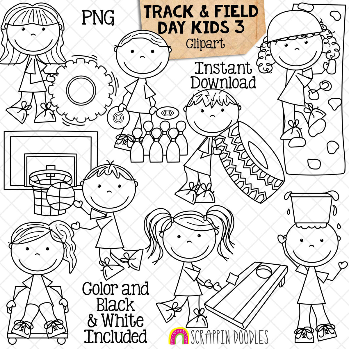Track and Field Kids 3 Clip Art - School Tabloid Day - Commercial Use PNG