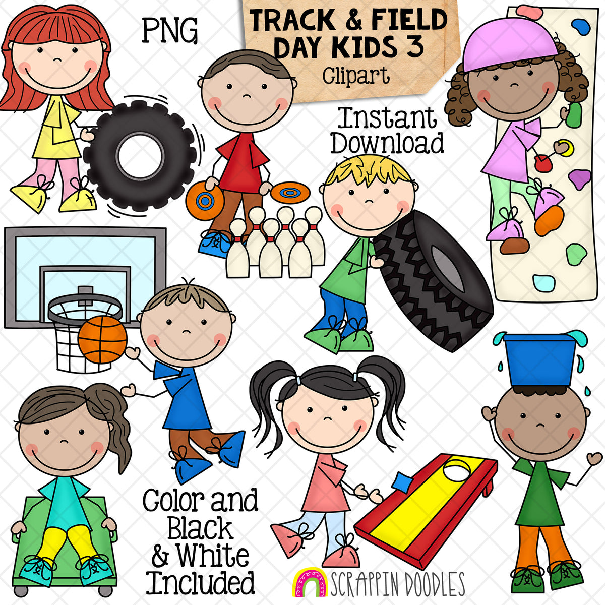 Track and Field Kids 3 Clip Art - School Tabloid Day - Commercial Use PNG