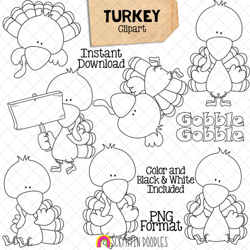 Turkey ClipArt - Cute Turkeys Clip Art - Thanksgiving Turkeys Holding Sign Graphics - Instant Download - Hand Drawn PNG