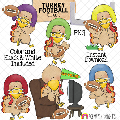 Turkey ClipArt - Turkeys Playing Football Clip Art - Cute Turkeys Watching Games Graphics - Instant Download - Hand Drawn PNG