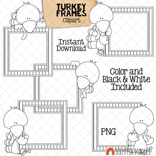 Turkey ClipArt - Turkeys Holding Barn Frames Clip Art - Cute Turkeys on the Farm Graphics - Instant Download - Hand Drawn PNG
