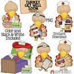 Turkey ClipArt - Get Well Soon Turkeys Clip Art - Cute Nurse and Doctor Turkeys Graphics - Instant Download - Hand Drawn PNG