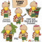 Turkey ClipArt - Turkeys Luau Clip Art - Cute Traveling Turkeys Graphics - Instant Download - Hand Drawn PNG
