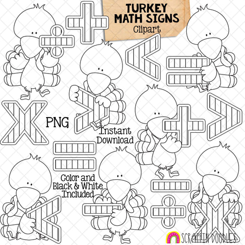 Turkey ClipArt - Math Sign Turkeys Clip Art - Cute School Turkeys Graphics - Instant Download - Hand Drawn PNG