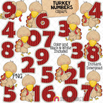 Turkey ClipArt - Number Turkeys Clip Art - Cute School Turkeys Holding Numbers Graphics - Instant Download - Hand Drawn PNG