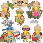 Turkey ClipArt - Turkeys Going on Vacation Clip Art - Cute Traveling Turkeys Graphics - Instant Download - Hand Drawn PNG